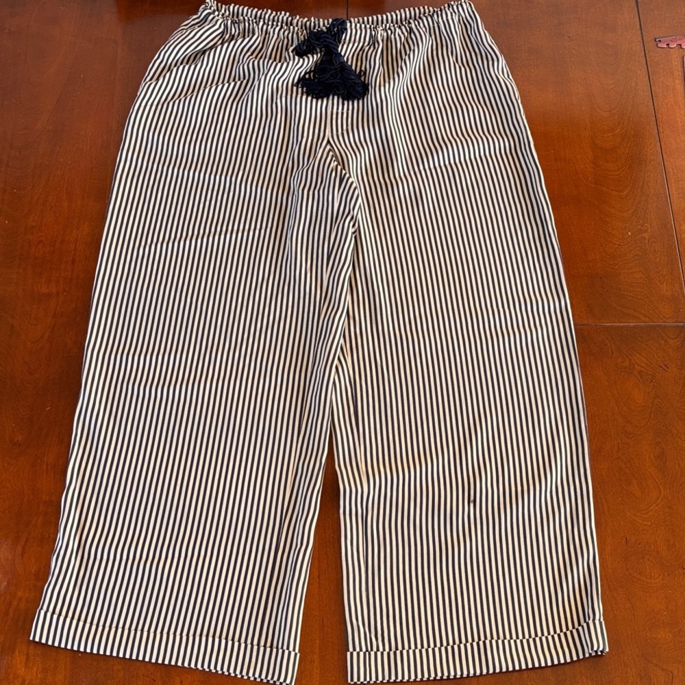 Ralph Lauren Black and White Striped Silk Pants‎ With Drawstring and Silk Rope